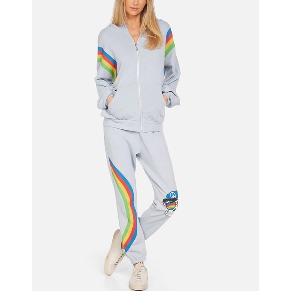 LAUREN MOSHI // ltd ed dola rainbow peace skull blue vintage feel pocket joggers - Picture 8 of 15